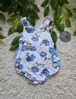 Baby Girl Blue Floral Ruffle Romper (0-3 Months)